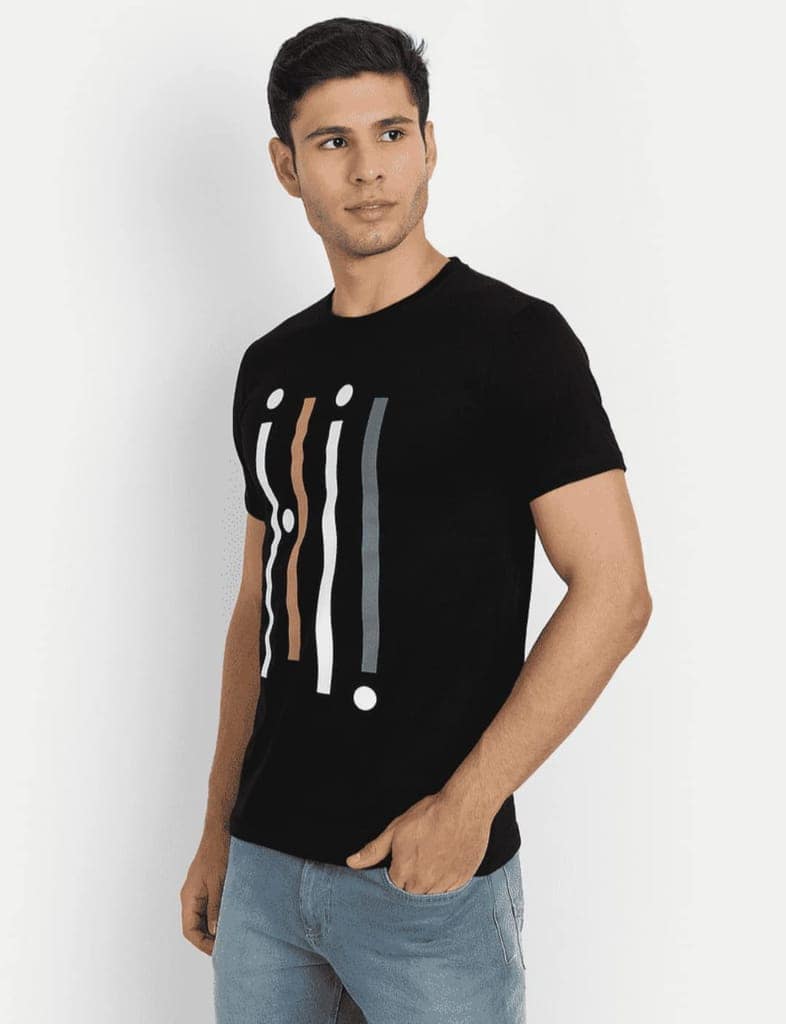 ATTIRIS Men's Cotton Graphic Printed T- Shirt, Black view 2