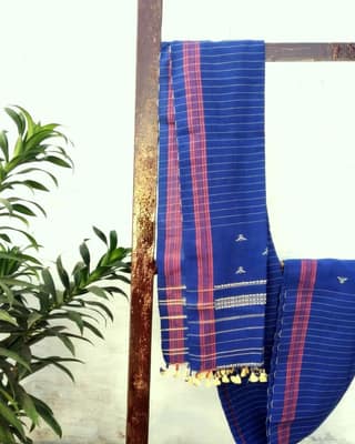 Ink Blue Stripped Handloom Cotton Stole