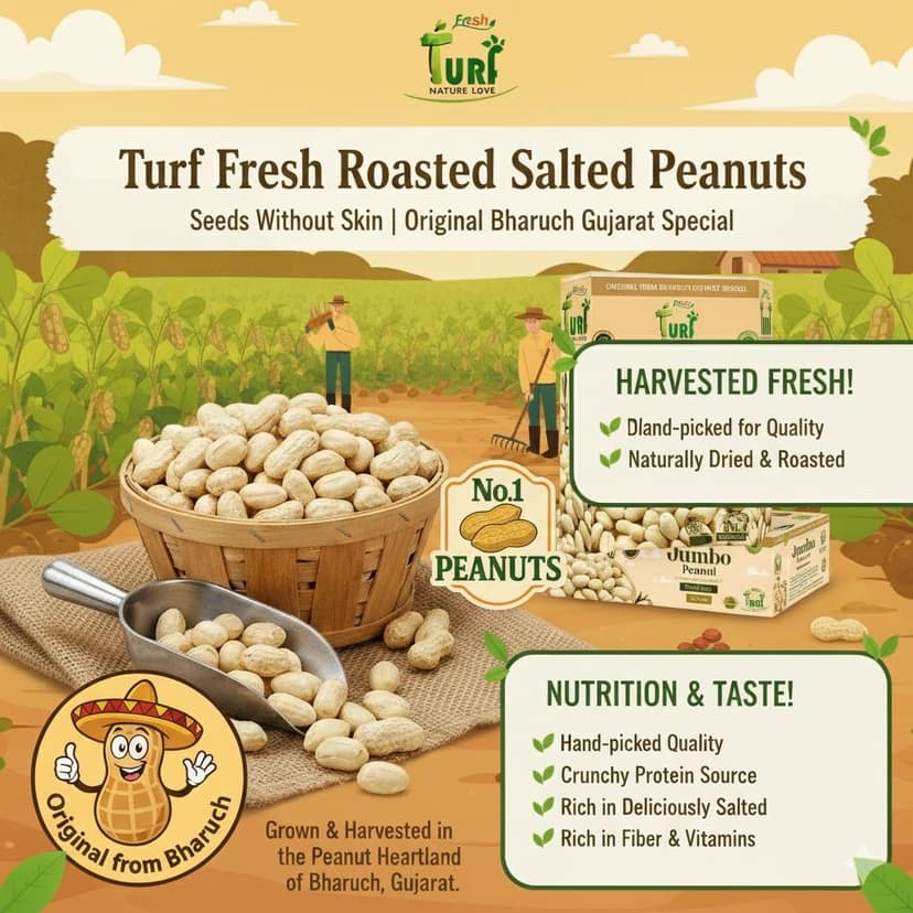 TURF FRESH - Premium Jumbo Peanuts | Light Roasted Salted Sing Dana | Bharuch Gujarat Special | Crunchy Healthy Snack view 2