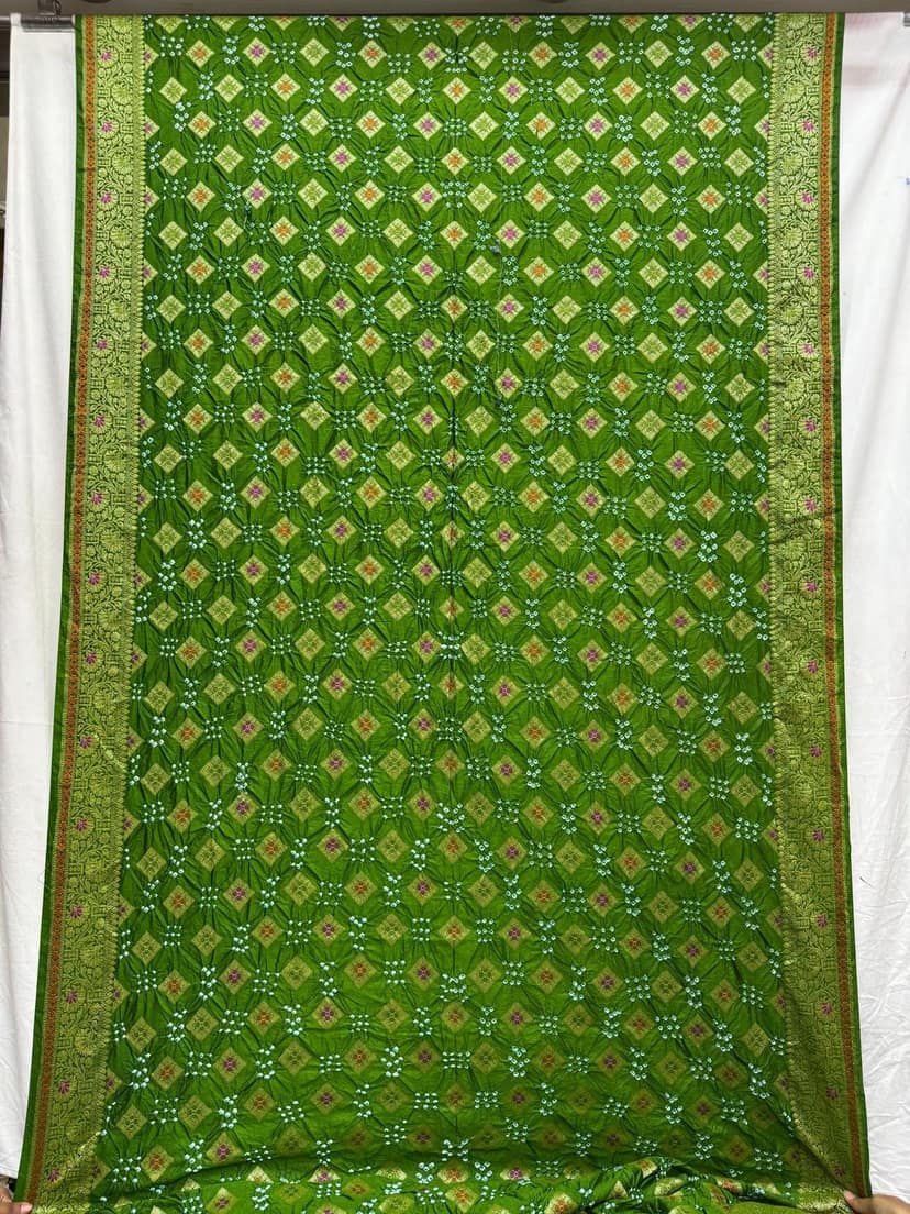 Kala Sanskruti All Over Green Color Dupion Silk Bandhani Saree 6.5M with Blouse Piece Elegant Traditional Wear Bridal Saree for Women view 2
