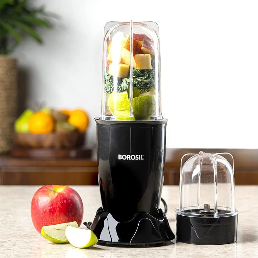 Borosil NutriFresh Blender & Grinder, 500 ml Blending Jar, 300 ml Chutney Jar, For Blending Smoothies & Chutneys, Dry Grinding Spices , 400 W