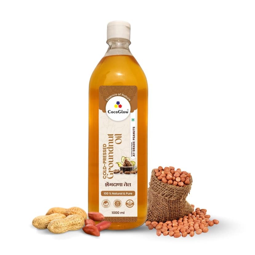 CocoGlow Cold Pressed Groundnut Oil Wood Pressed Kacchi Ghani 100% Pure Natural 1L
