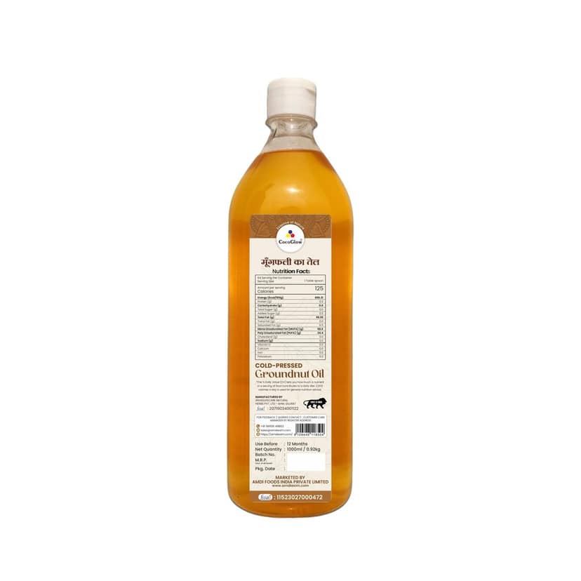 CocoGlow Cold Pressed Groundnut Oil Wood Pressed Kacchi Ghani 100% Pure Natural 1L view 2
