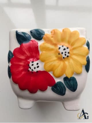 AG Elements Hand-Painted Ceramic Flower Planter Pot with Drainage Hole (pack of 4)