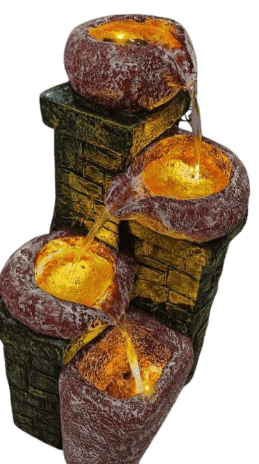 Brick and Stone Water Fountain with 4 Bowls view 2