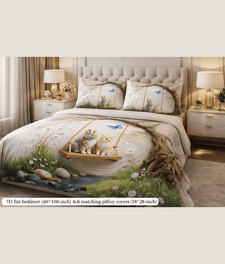 SWIZIER 7D Digital Print Cream Cotton 1 Double Bedsheet with 2 Pillow Covers ( 254 cm x 228 cm )