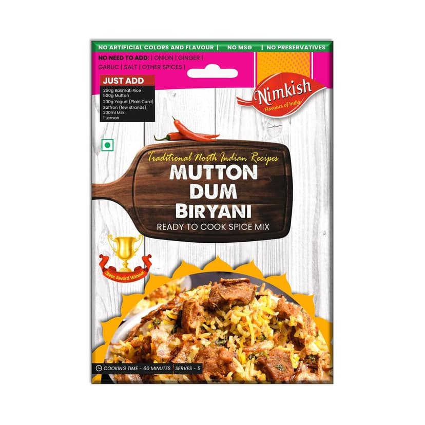Nimkish Mutton Dum Biryani Ready to Cook Spice Mix | 40g | Onion Ginger Garlic Already in Mix | Himalayan Recipe