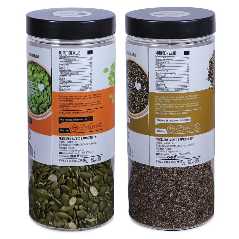 Ariga Foods Raw Pumpkin Seeds & Raw Chia Seeds | Premium Quality Mixed Seeds (2 x 500gm) view 2