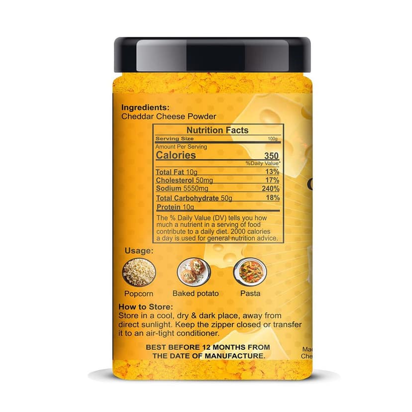 ManHar Organics Cheddar Cheese Powder Jar 400gm | Bold & Creamy Taste | For Popcorn, Sauces, Pasta, Baking & Seasoning | Ready-to-Use view 2