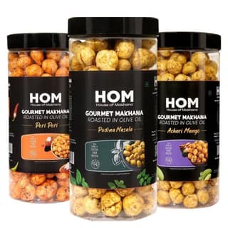 GOURMET MAKHANA Roasted in Olive Oil | Flavors Pudina Masala, Peri Peri and Achari Mango | Combo Of 3, 65g Each. - 195 gm