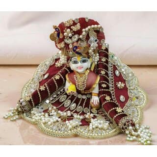 Festive Laddu Gopal Ji Dress with Turban, Pearl Embellished Fabric Pagdi