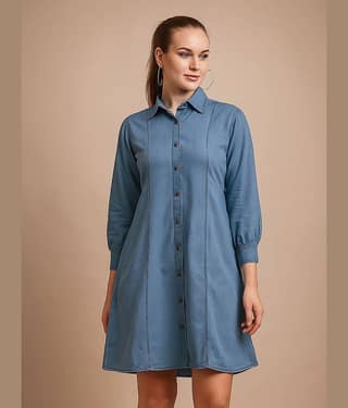 Addyvero Women Denim Solid A-line Dress ( Light Blue )