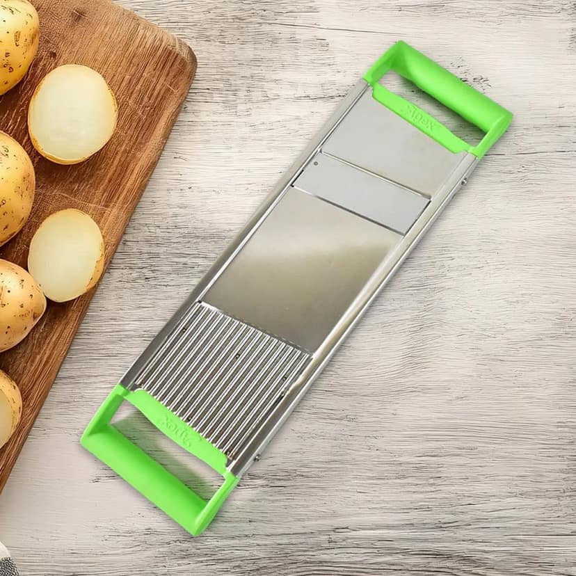 Apex Stainless Steel Vegetable Slicer 2-in-1 (SKU 11549) | Dual Blade Kitchen Slicer for Chips, Fruits & Vegetables | Heavy Duty Cutter view 2
