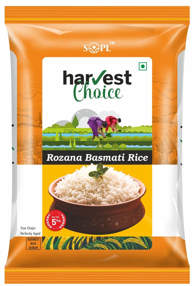 Harvest Choice Rozana Basmati Rice – 5kg | Everyday Long-Grain Basmati | Aromatic & Fluffy | Non-Sticky & Hygienically Packed