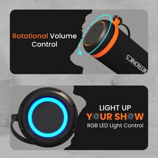 Portronics 15W Breeze 7 Wireless Bluetooth Speaker with Rotational Volume Control, Upto 6 Hours Playtime, Bluetooth 5.4V, Passive Bass Radiator, TWS Mode, RGB LED Lights, Type C Charging(Black)