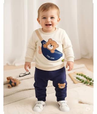 CUTEVIBE Pack of 1 Unisex Cotton Blend T-Shirt & Trackpants Set ( Cream )