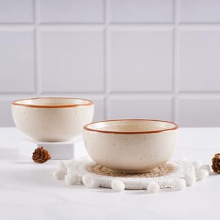 STOREPEDIA Handmade Ceramic Bowls, Matt Finish Serving Bowl for Vegetable Dessert Snack Fruits, Microwave Safe Bowl Set for Hotel Kitchen Gift, 250 ml Set of 2 Off White Color