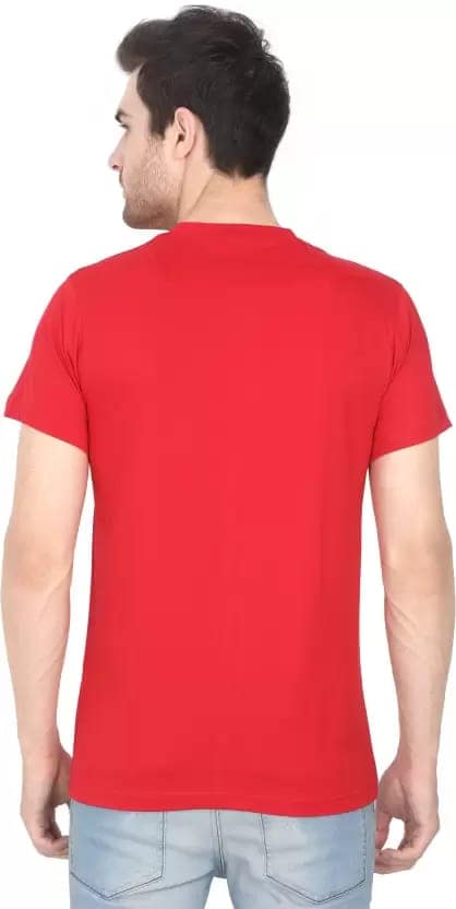 Men Solid Round Neck Pure Cotton Red T-Shirt view 2