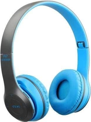 P47 Wireless Bluetooth Headphones, Deep Bass, Foldable Design, Built-in Mic, All-Day Comfort and Noise Isolation Color - Blue