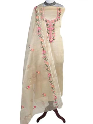Kota Doria Dress Material Biscuit Floral Yoke
