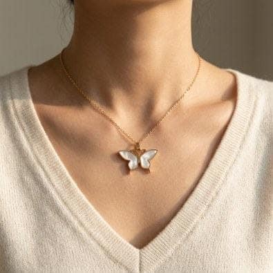 Mother-of-Pearl Butterfly Pendant Necklace | Gold-Tone Anti-Tarnish Imitation Jewellery view 2