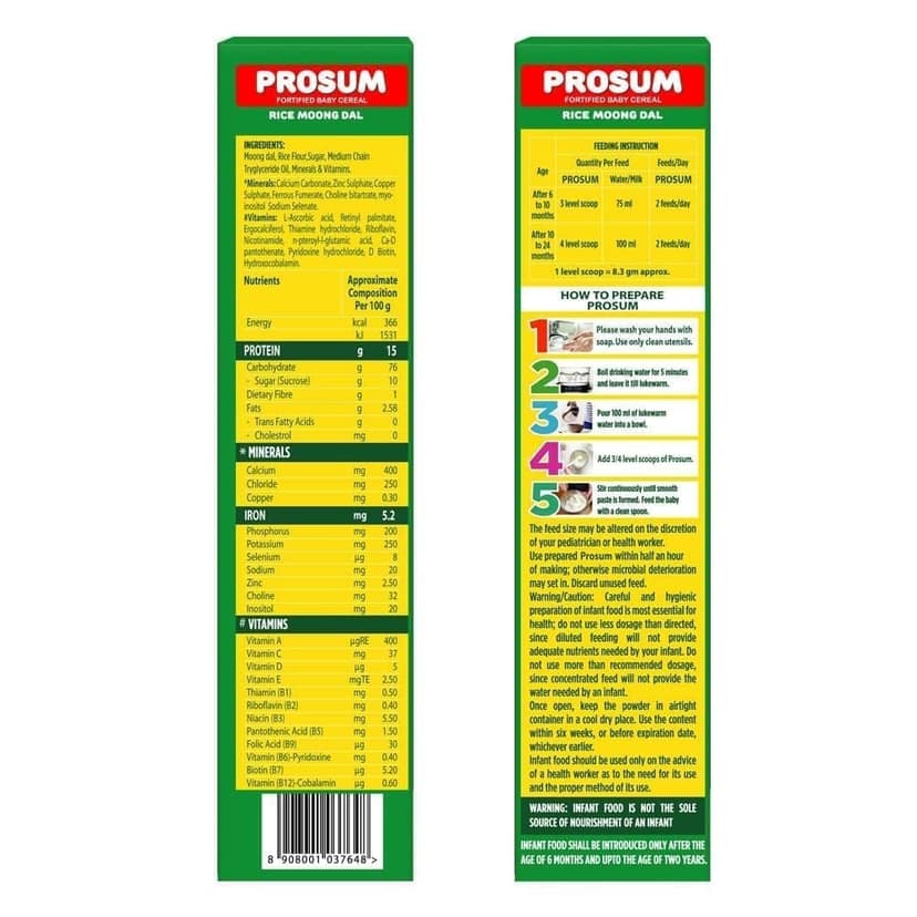 Pro To Grow Prosum Baby Cereal 300g | Rice & Moong Dal with Milk | Gluten & Soy Free | No Artificial Additives (6+ months) view 2