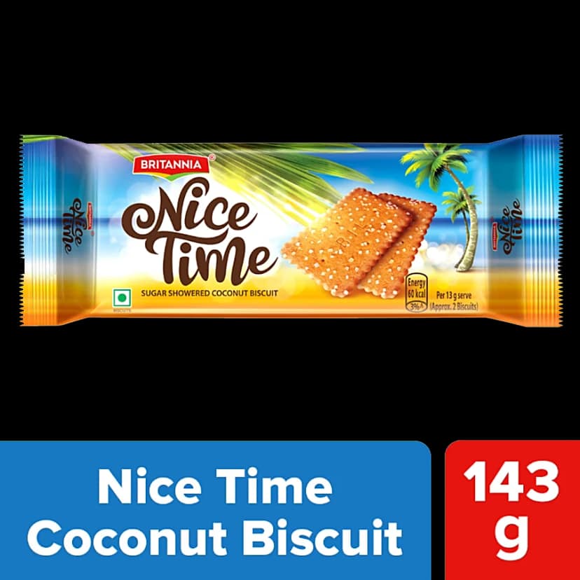 Britannia Nice Time Coconut Biscuit - Ready To Eat, Crunchy & Sweet, 143 G