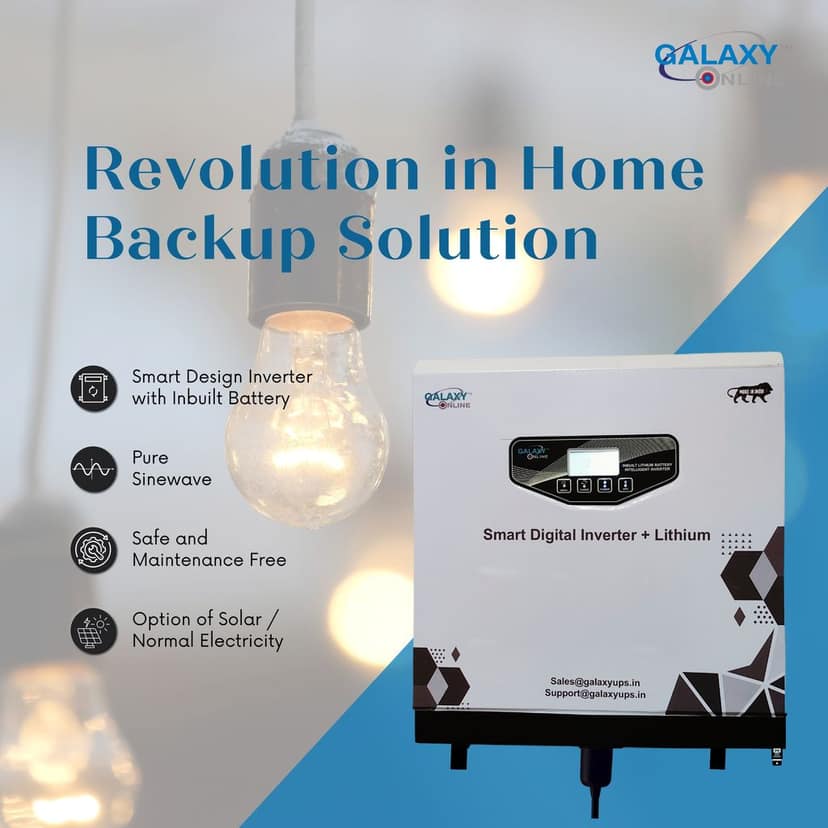 Galaxy 1100 VA wall mounted Digital smart Inverter with Inbuilt Lithium Battery with Backup time of 3Hrs@ 430 W with Solar Suitable For Home|Offices|shops view 2