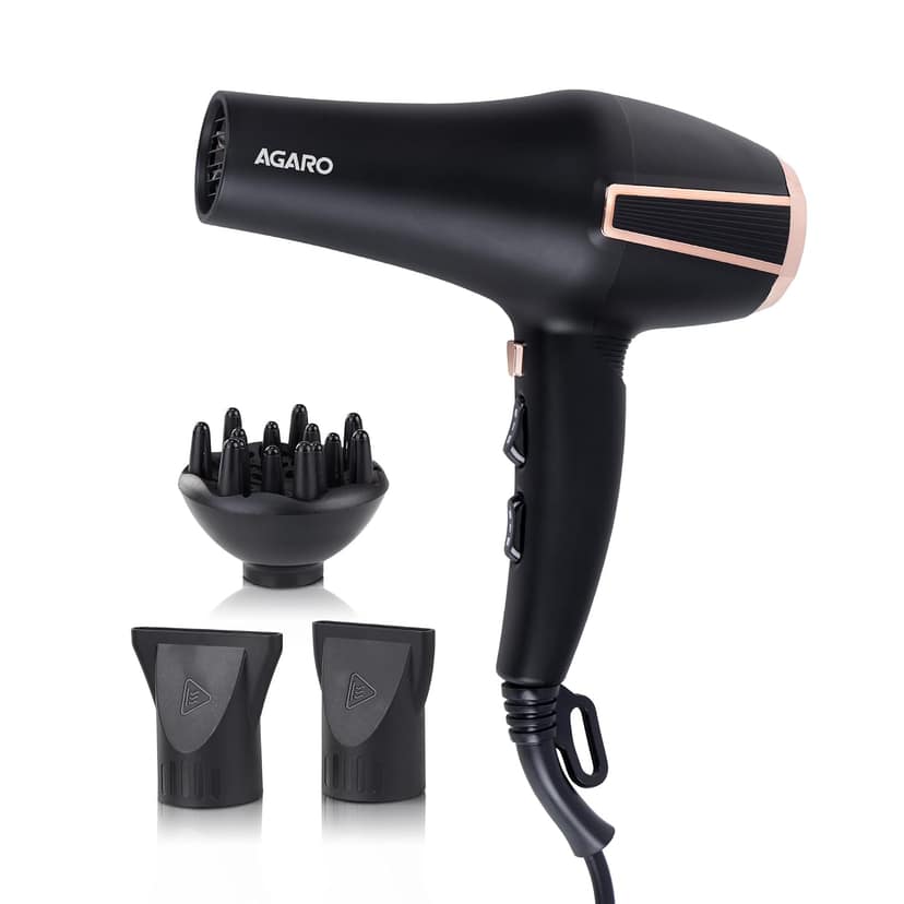 AGARO HD1128 Professional Hair Dryer, 2800 Watts, AC Motor, Concentrator Nozzle, Diffuser, Hot & Cold Air, 2 Speed & 3 Temperature Settings with Cool Shot, For both Men and Women, Black AGARO HD1128 Professional Hair Dryer, 2800 Watts, AC Motor, Concentr