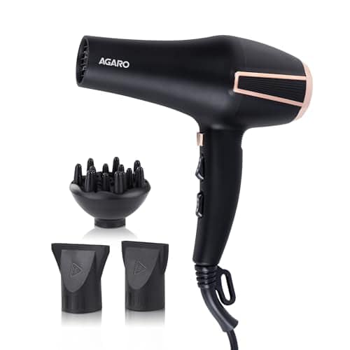 AGARO HD1128 Professional Hair Dryer, 2800 Watts, AC Motor, Concentrator Nozzle, Diffuser, Hot & Cold Air, 2 Speed & 3 Temperature Settings with Cool Shot, For both Men and Women, Black AGARO HD1128 Professional Hair Dryer, 2800 Watts, AC Motor, Concentr view 2