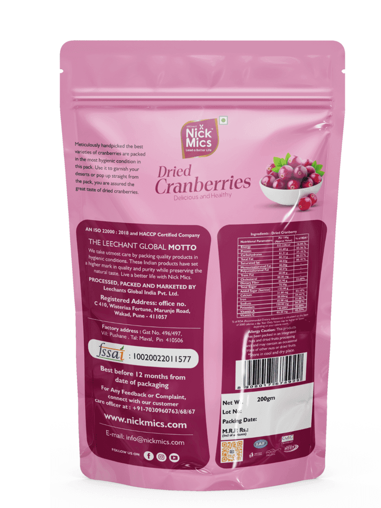 Nickmics Dried Cranberries-200g view 2