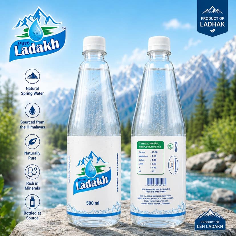 Pure Ladakh Natural Spring Water 500 ml (Pack of 6) | Himalayan Mineral Water | Naturally Pure & Refreshing | Bottled at Source