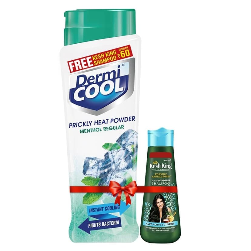 Dermicool Menthol Regular Prickly Heat Powder + Kesh King Anti-Dandruff Shampoo 30ml Free view 2