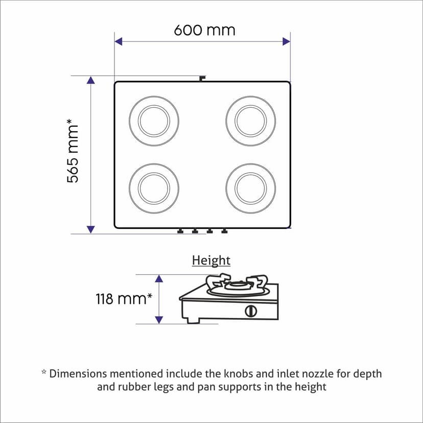 4 Burner Glass Gas Stove with Forged Brass Burner Auto Ignition 60 CM Black (CT1041GTFBBLAI) view 2