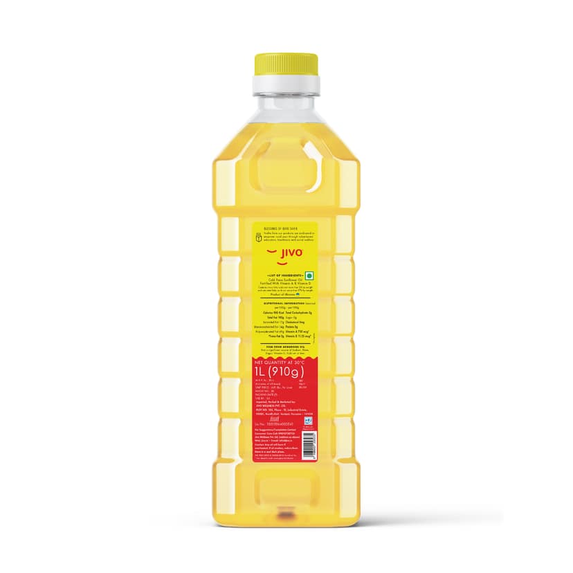 Jivo Cold Pressed Sunflower Oil 1 Litre |For Roasting, Frying, Baking All type of Cuisines| view 2