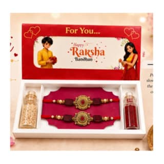 Elegant Red & Gold Designer Rakhi Set