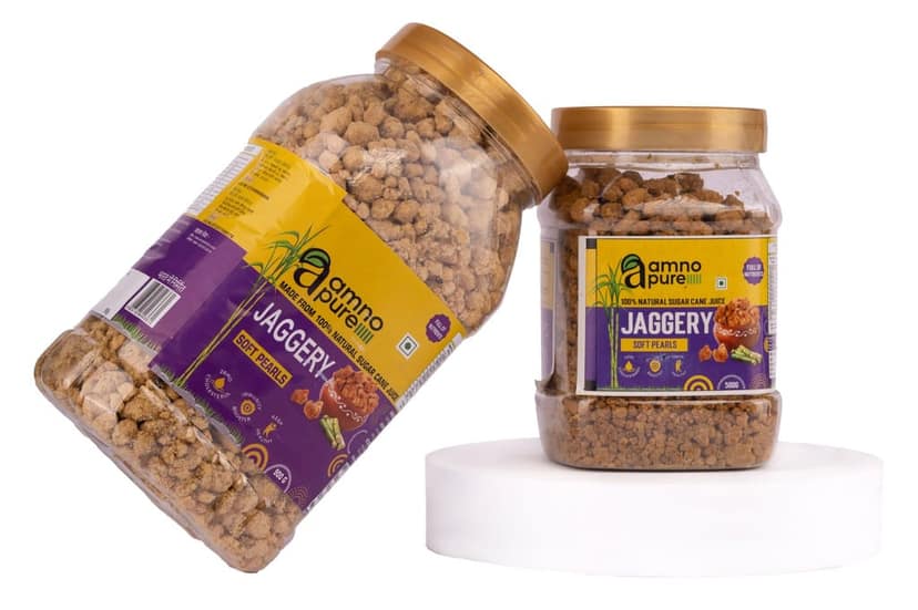 Jaggery Soft Pearls/Komal Moti- Natural Sugarcane Amno Pure -Pet Jar 500G Pack view 2