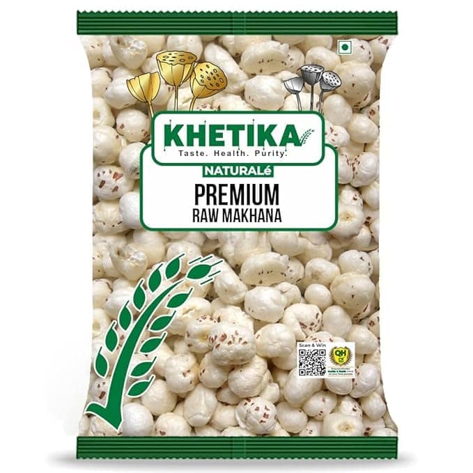 Khetika Premium Makhana 250g | Fit for Fasting, Dry Fruits in Fresh, Raw Foxnut, Premium Lotus Seeds, Rich in Calcium, Natural & Crunchy, Direct from Farm, Pesticide Free