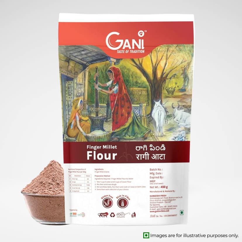 Gani Ragi Flour - 450g I Finger Millet Flour Gluten-Free, Rich in Fiber (pack of 2)