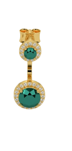 92.5 Silver Yellow Gold Plated Round Created Emerald and Cubic Zirconia Drop Earrings view 2