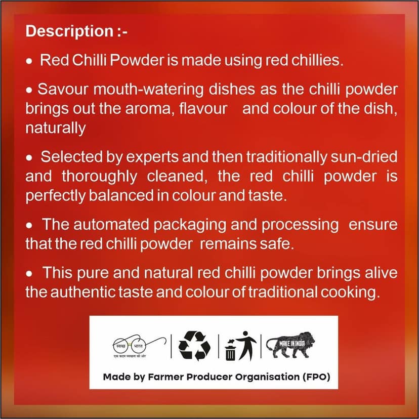 Mirch Powder 200 gm (Pack of 2 × 100 gm) – Agrobusiness Krishi Producer: Spicy, Pure & Farm-Fresh Flavor in Every Pinch! (pack of 2) (pack of 2) view 2