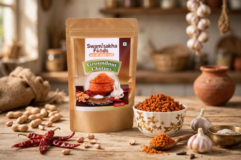 Roasted Groundnut Chutney with Traditional Spices and Rich Nutty Flavor
