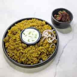 Soya Chunks Donne Biryani with mock meat Kebab