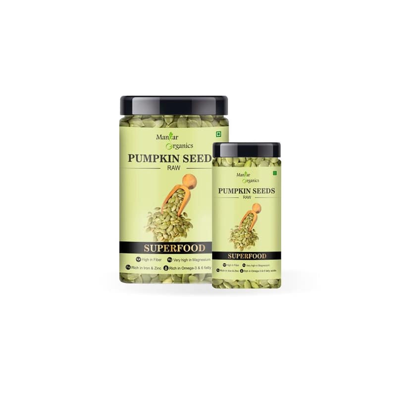 ManHar Organics Raw Pumpkin Seeds for eating 675gm - AAA Grade |Protein and Fiber Rich Superfood| (pack of 2, 525gm + 150gm jar)