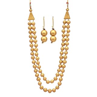 Le bijouxistic EKAM EK terracotta golden beads necklace set with earrings for women