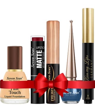 Seven Seas Combo With Foundation+Matte Lipstick+Eyeliner+Pearl Blue Eyeliner+Lip Balm Pack of 05