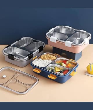 Saykhus 3 Compartment Steel Lunch Box Stainless Steel Lunch Box 1 - Container ( Pack of 1 )