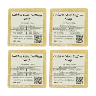 Savorsoul Golden Glow Saffron Handcrafted Bathing Soap – Pack of 4 (100g each,400g Total) Premium Saffron, Soothing sandalwood, and Nourishing Goat Milk