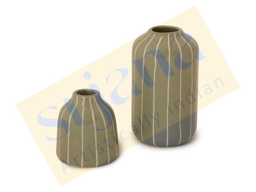 Srjana Handicraft Striped Ceramic Planter Pair view 2