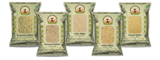 Sedya Five Millet Combo Whole Grains | Browntop, Barnyard, Little, Kodo & Foxtail Millet | Certified Low GI | Korale / Udalu / Samai / Varagu / Korralu | Gluten Free | Unpolished, Toasted, No Soaking Required | Total 2.5 Kg (500g Each Pack)